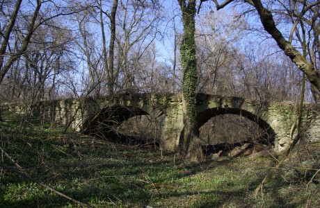 Dvojoblúkový kamenný most z 18. stor., ktorý prechádza cez bývalé rameno Dunaja v západnej časti Bažantnice